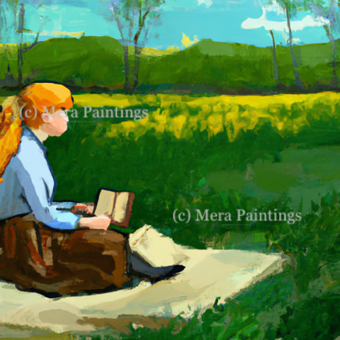 Girl  with book enjoying nature