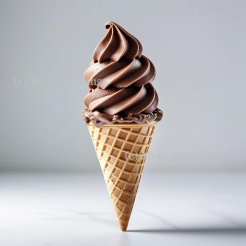 Chocolate ice cream cone on white background