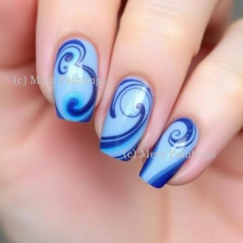 Radient blueswirl nail art