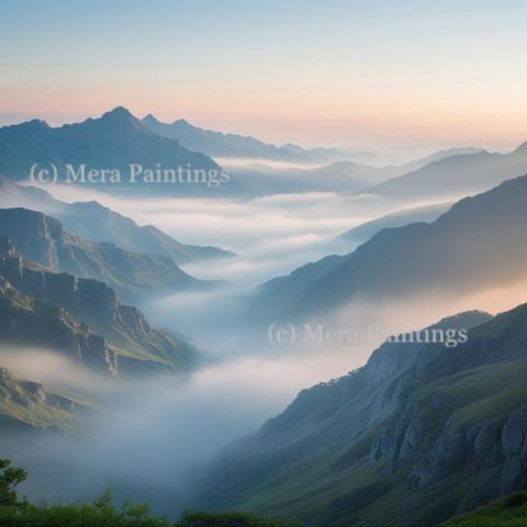 MORNING FOG OVER MOUNTAINS
