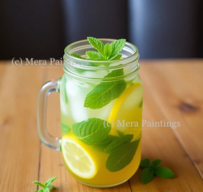 Refreshing mint and lemon drink in a mason jar