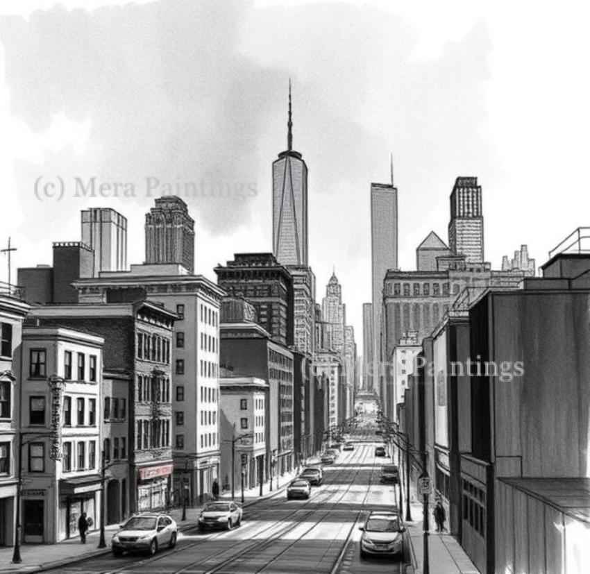 CITY SKETCH IN BLACK AND WHITE